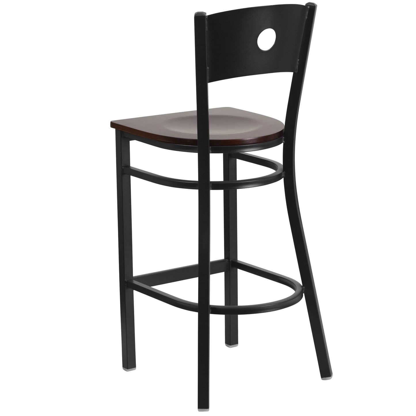 Black Circle Back Metal Restaurant Barstool - Wood Seat