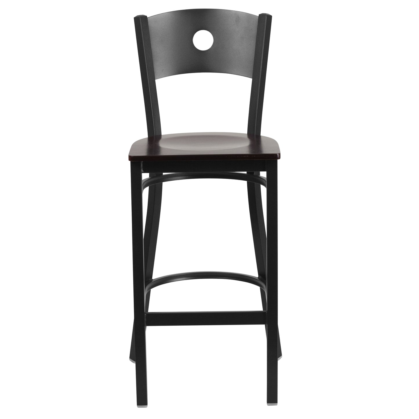 Black Circle Back Metal Restaurant Barstool - Wood Seat