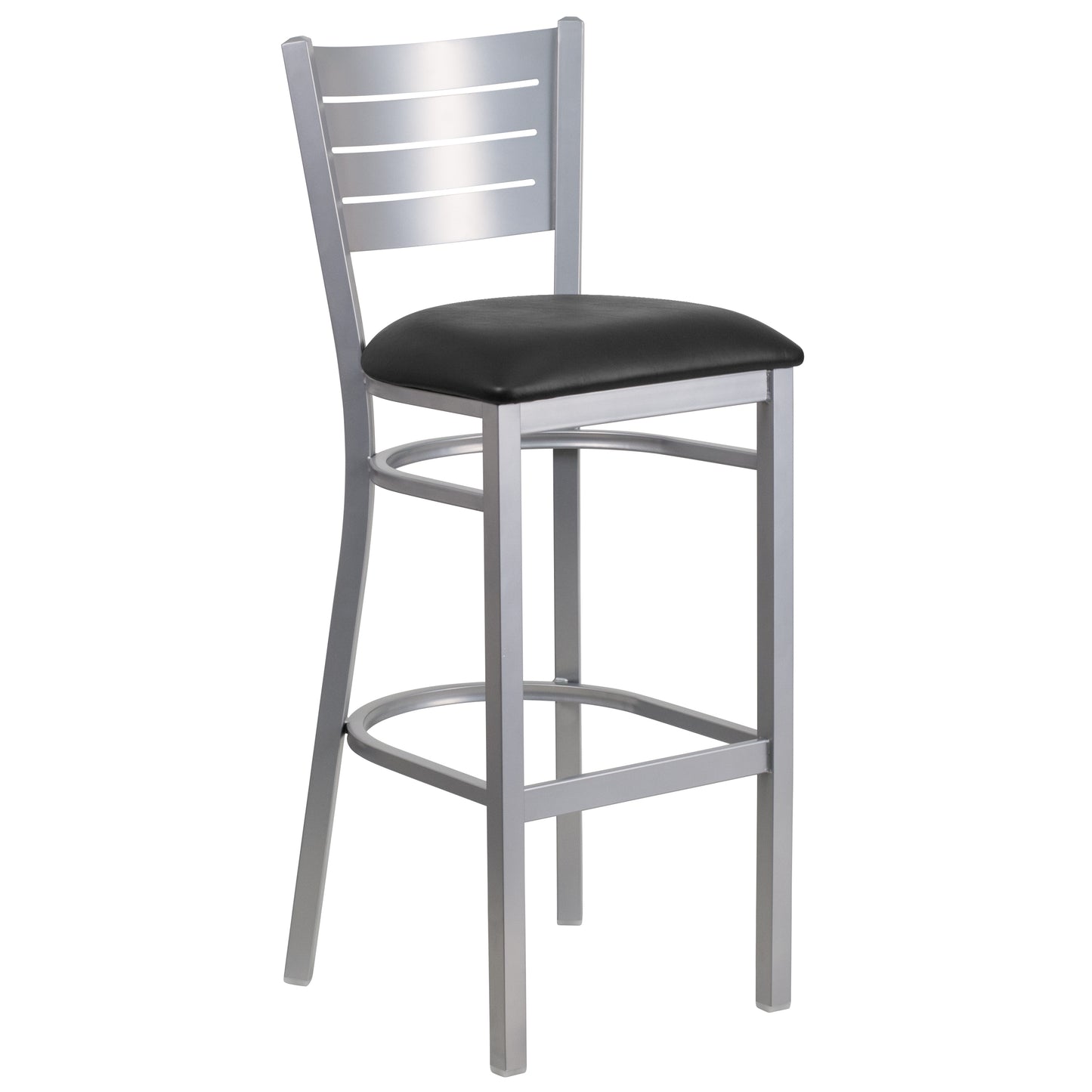 Silver Slat Back Metal Restaurant Barstool - Vinyl Seat