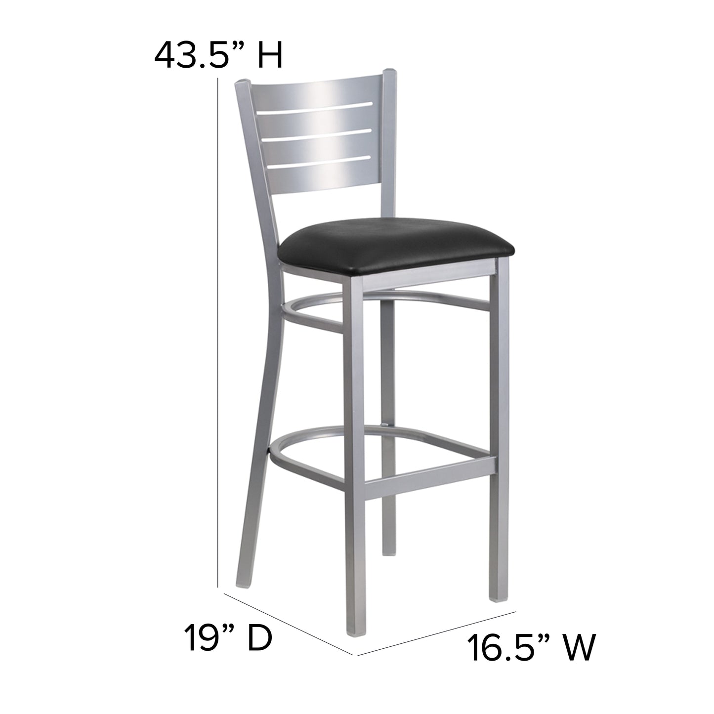 Silver Slat Back Metal Restaurant Barstool - Vinyl Seat