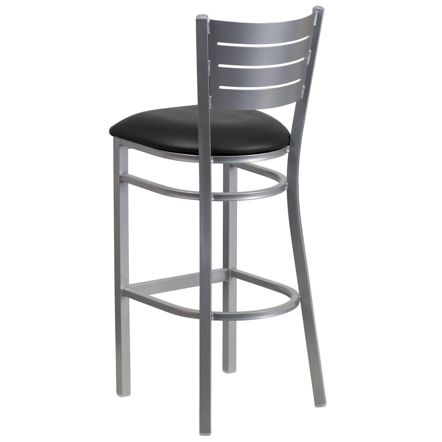 Silver Slat Back Metal Restaurant Barstool - Vinyl Seat