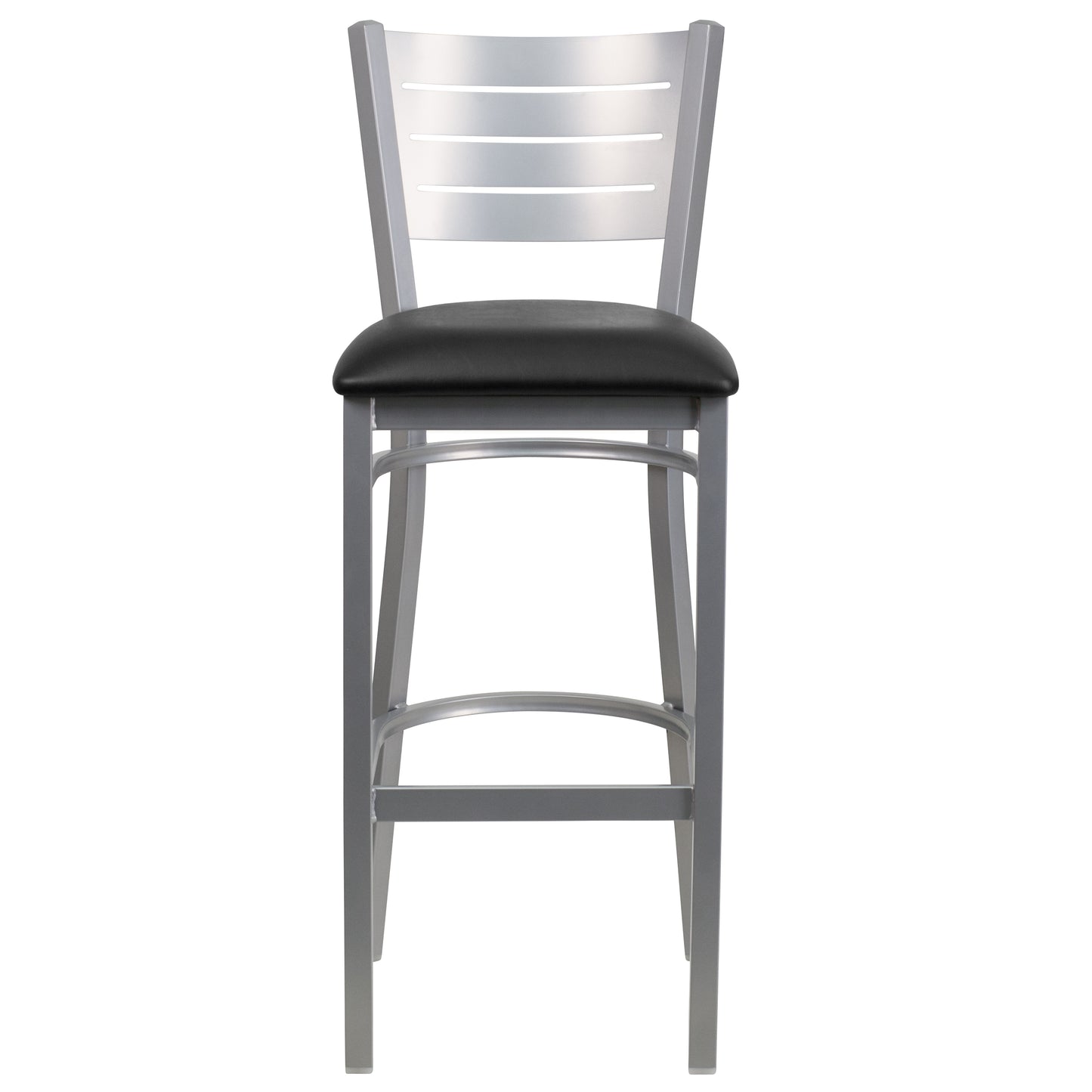 Silver Slat Back Metal Restaurant Barstool - Vinyl Seat