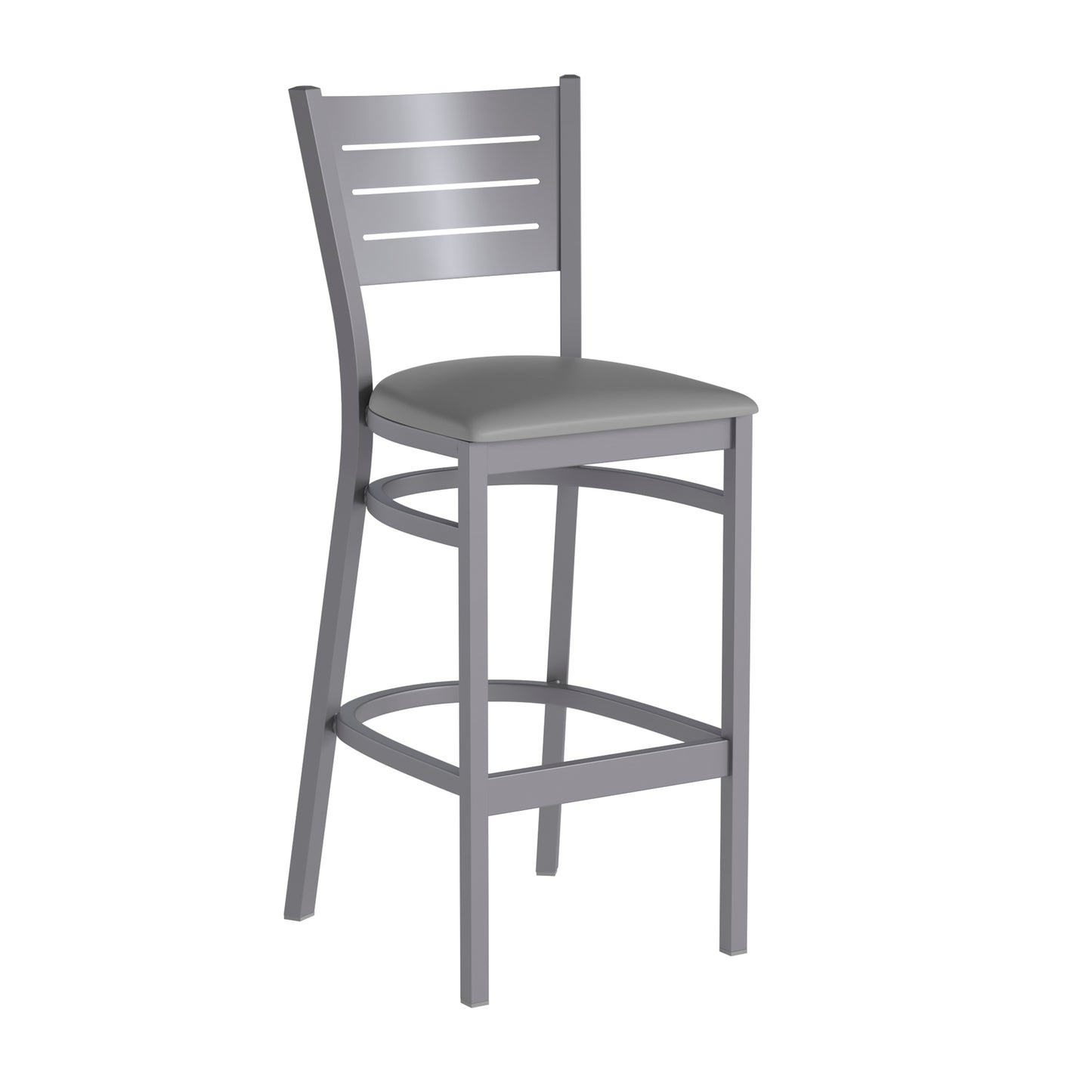 Silver Slat Back Metal Restaurant Barstool - Vinyl Seat