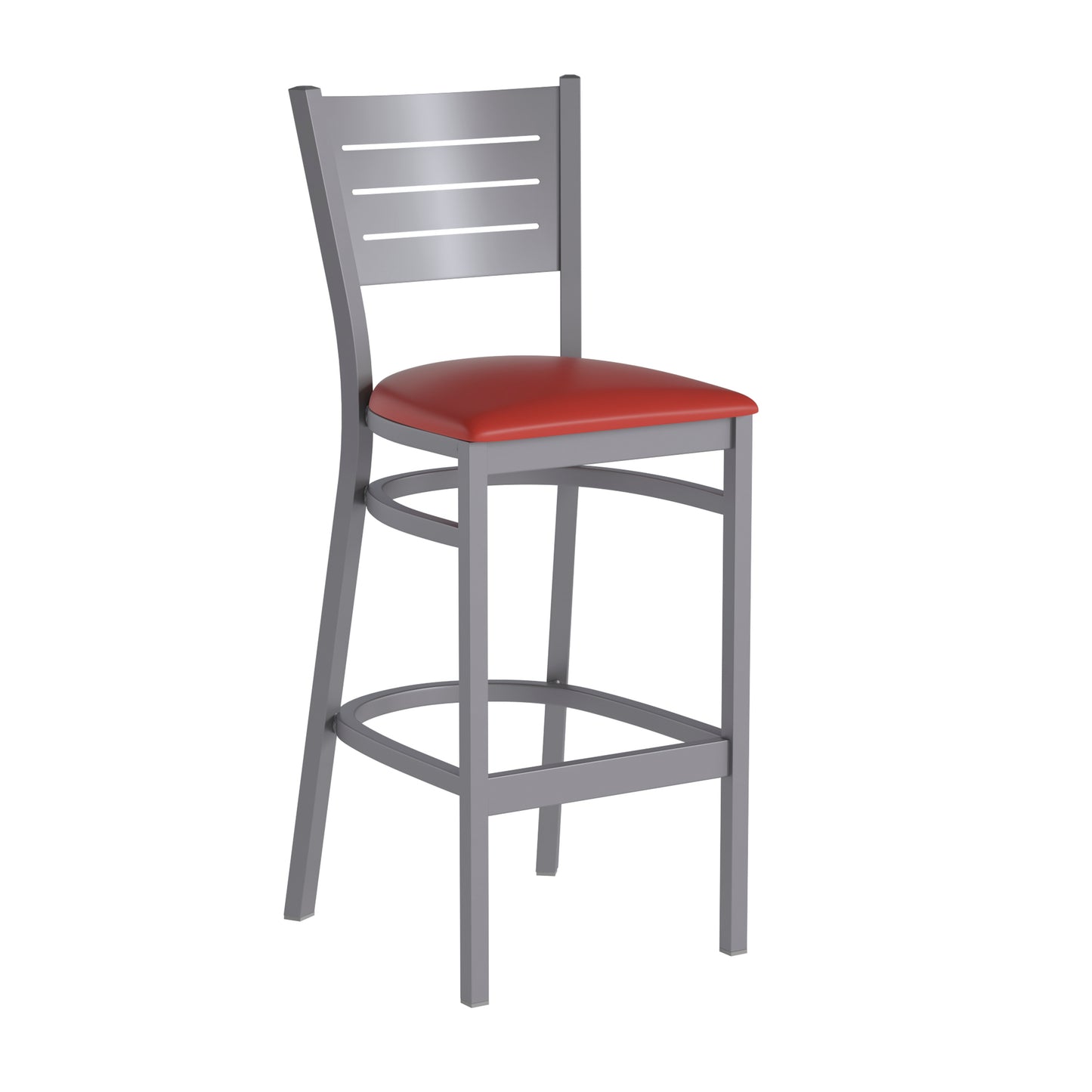 Silver Slat Back Metal Restaurant Barstool - Vinyl Seat