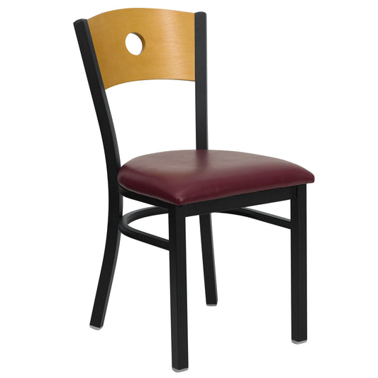 Circle Back Metal Restaurant Chair - Natural Wood Back with Vinyl Seat