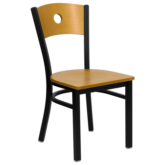 Circle Back Metal Restaurant Chair - Natural Wood Back & Seat