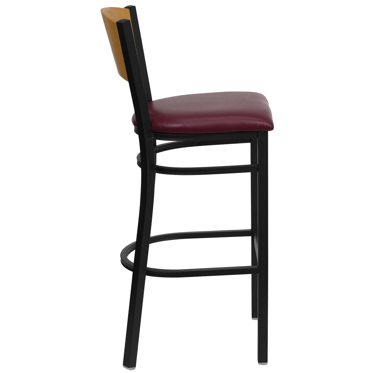 Circle Back Metal Restaurant Barstool- Natural Wood Back with Vinyl Seat