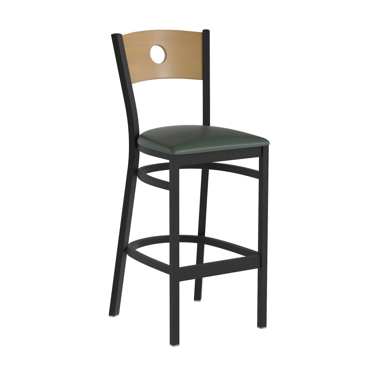 Circle Back Metal Restaurant Barstool- Natural Wood Back with Vinyl Seat