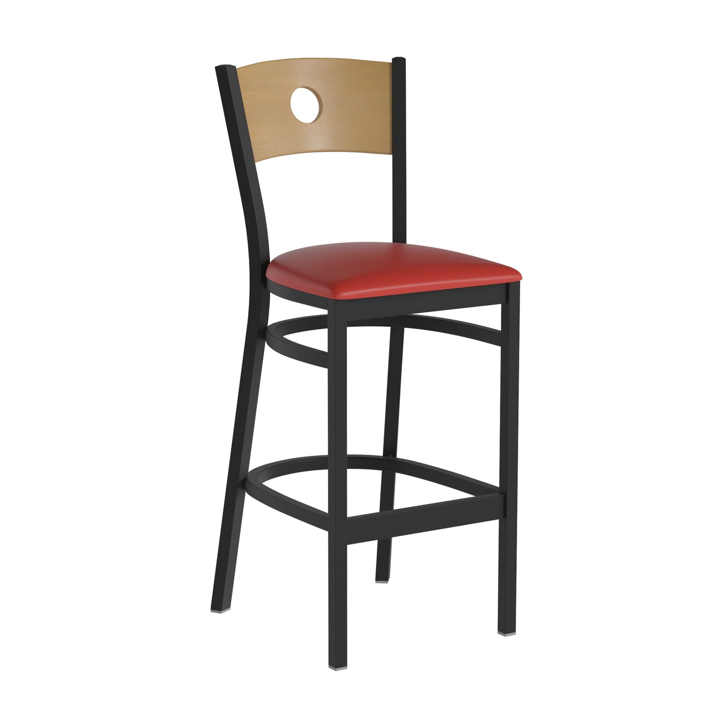 Circle Back Metal Restaurant Barstool- Natural Wood Back with Vinyl Seat