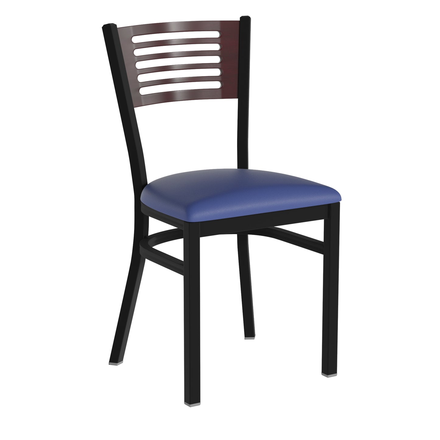 Slat Back Metal Restaurant Chair - Mahogany Wood Back, Vinyl Seat