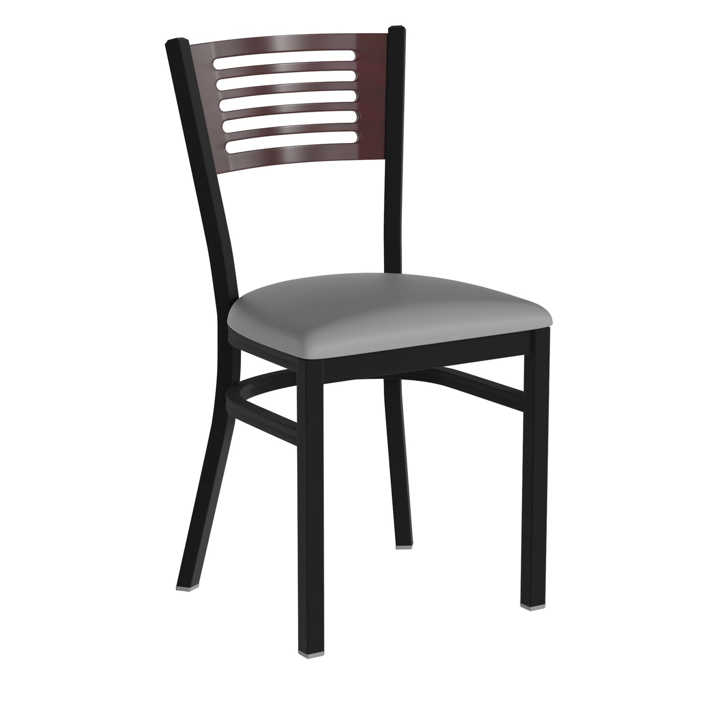 Slat Back Metal Restaurant Chair - Mahogany Wood Back, Vinyl Seat