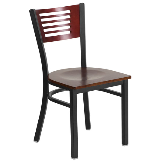 Slat Back Metal Restaurant Chair - Mahogany Wood Back & Seat