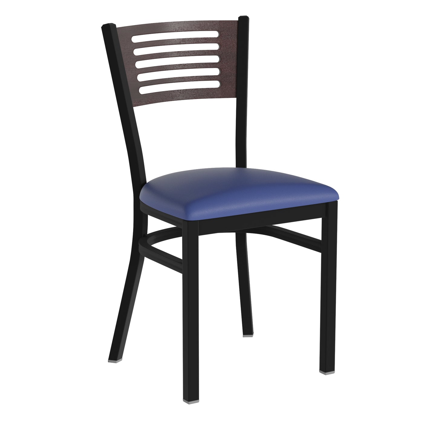 Slat Back Metal Restaurant Chair - Walnut Wood Back, Vinyl Seat