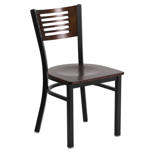 Slat Back Metal Restaurant Chair - Walnut Wood Back & Seat