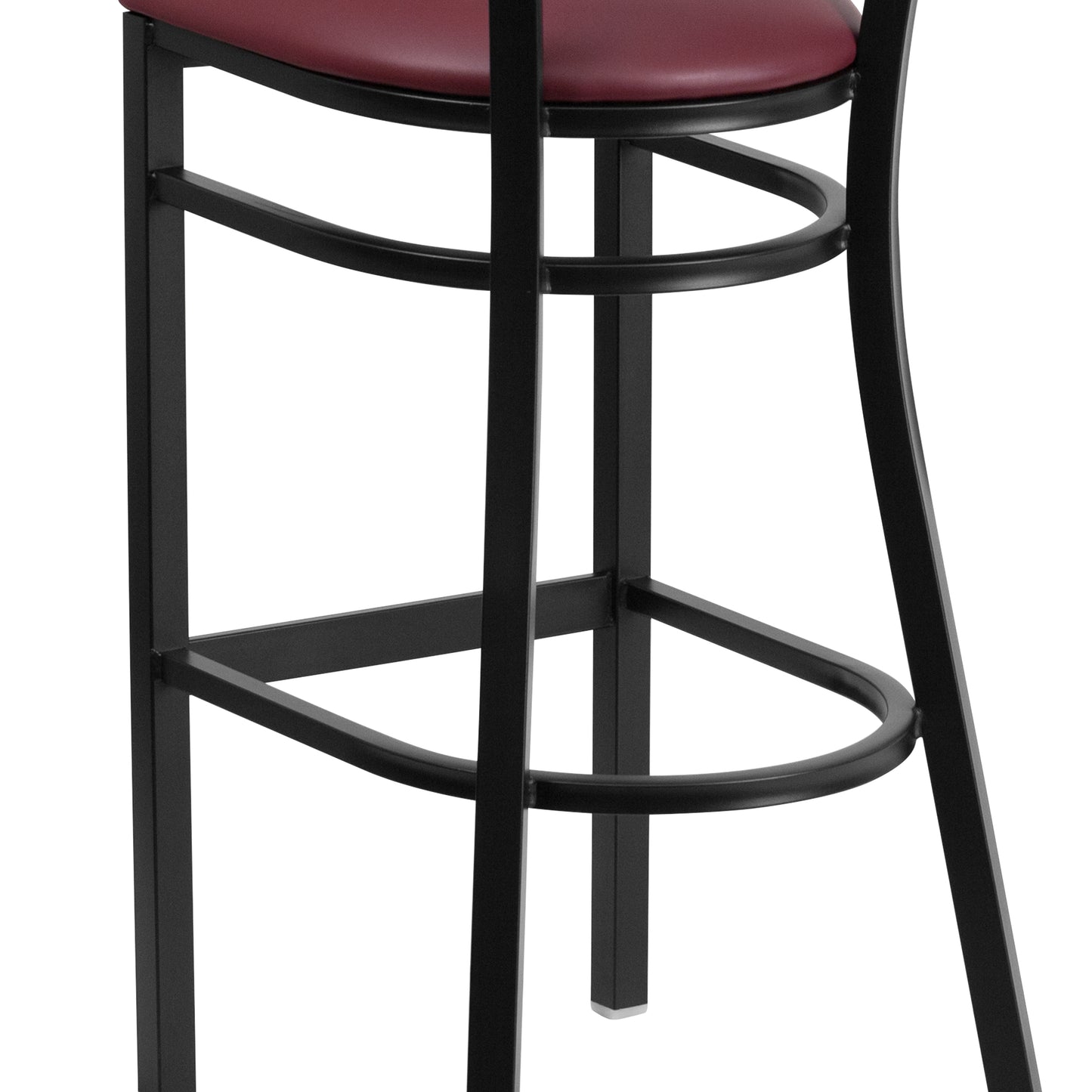 Slat Back Metal Restaurant Barstool - Mahogany Wood Back, Vinyl Seat