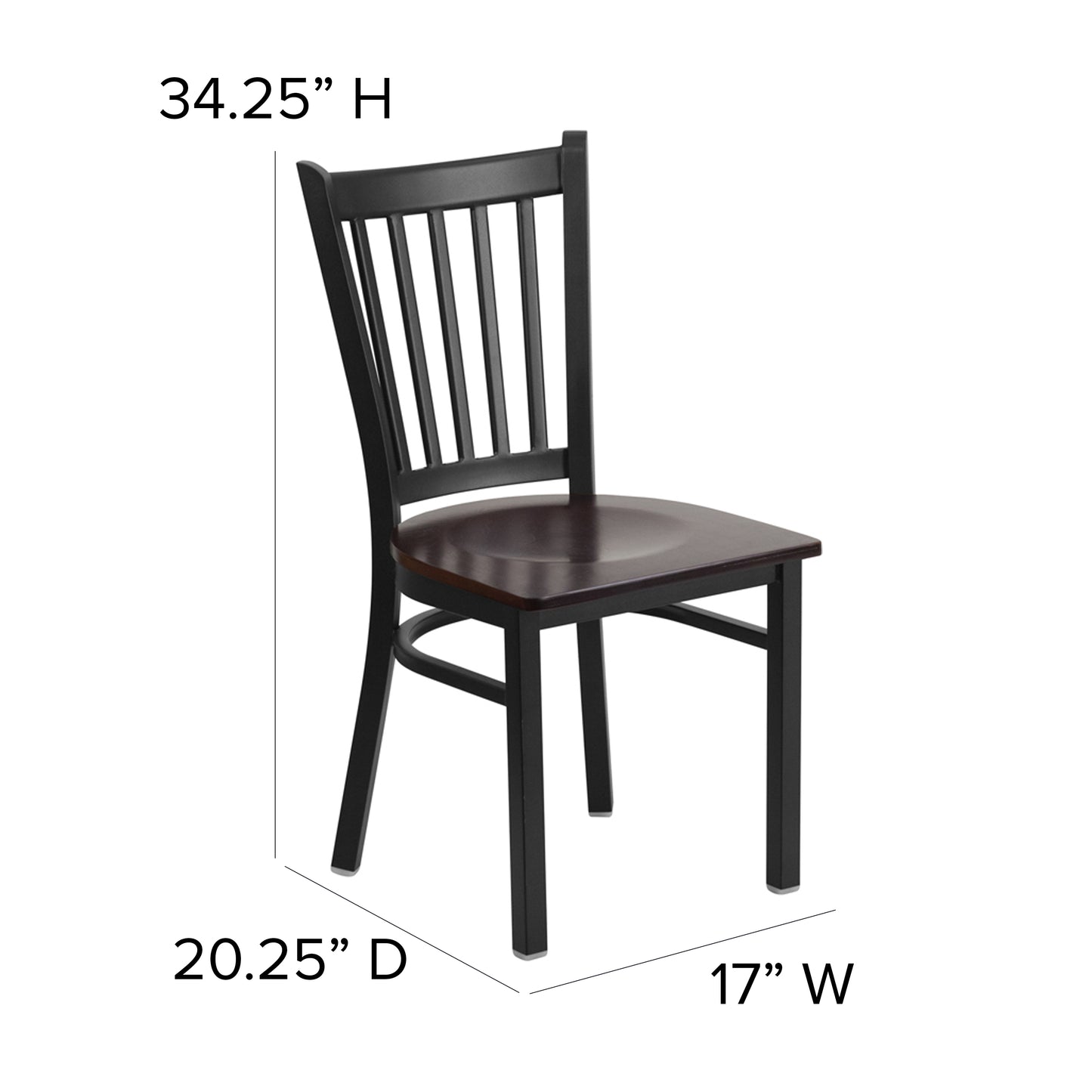 Vertical Back Metal Restaurant Chair - Wood Seat