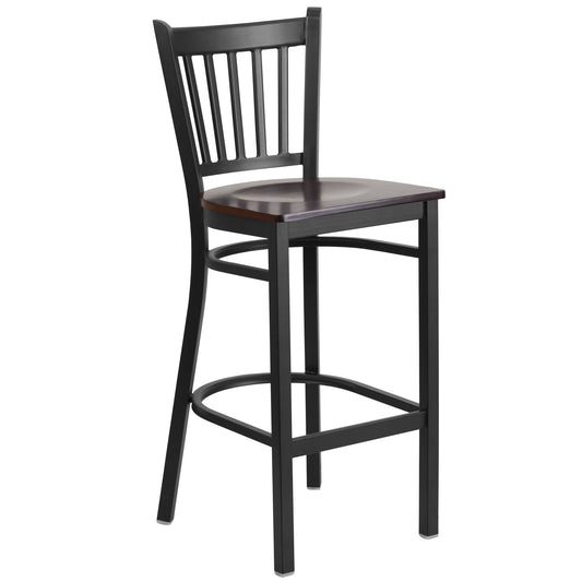 Vertical Back Metal Restaurant Barstool - Wood Seat