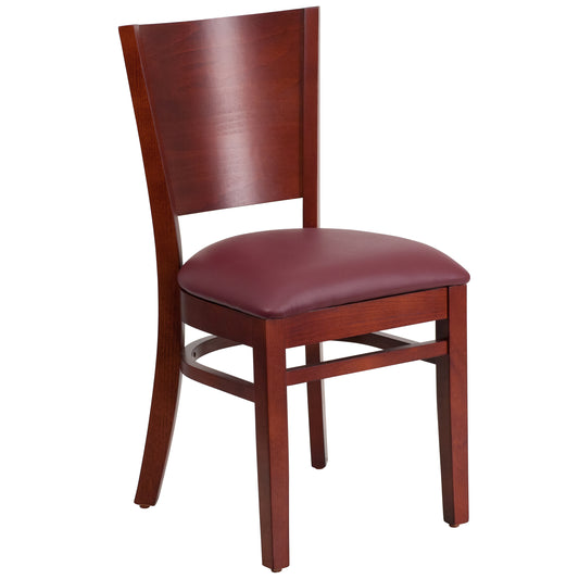 Solid Back Mahogany Wood Restaurant Chair - Vinyl Seat