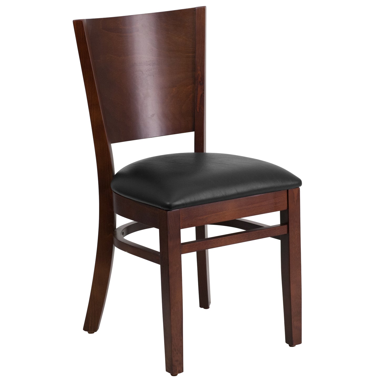 Solid Back Walnut Wood Restaurant Chair - Vinyl Seat