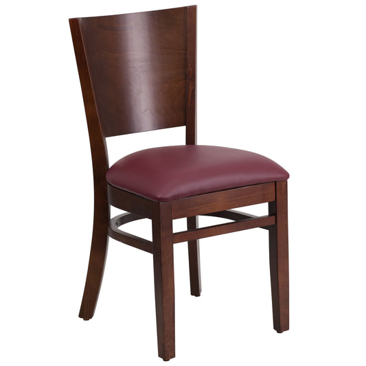 Solid Back Walnut Wood Restaurant Chair - Vinyl Seat