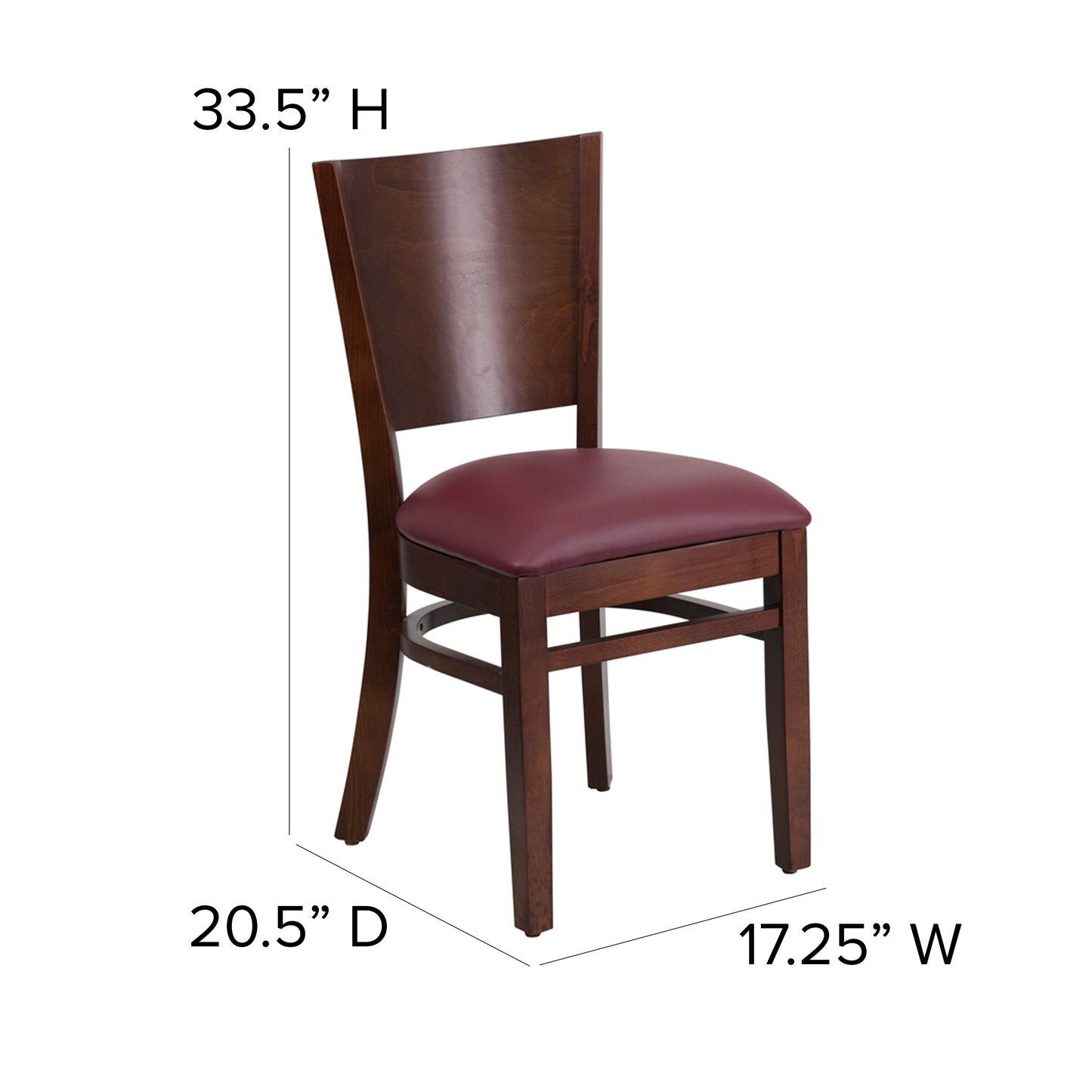 Solid Back Walnut Wood Restaurant Chair - Vinyl Seat