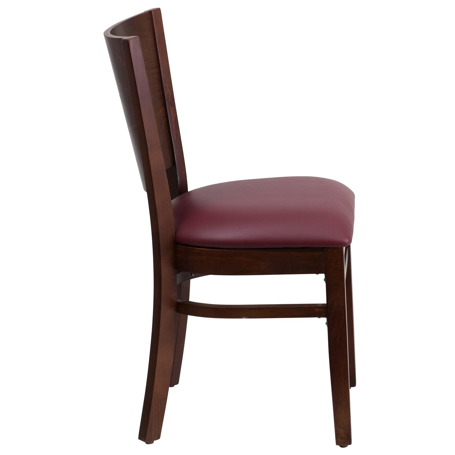 Solid Back Walnut Wood Restaurant Chair - Vinyl Seat