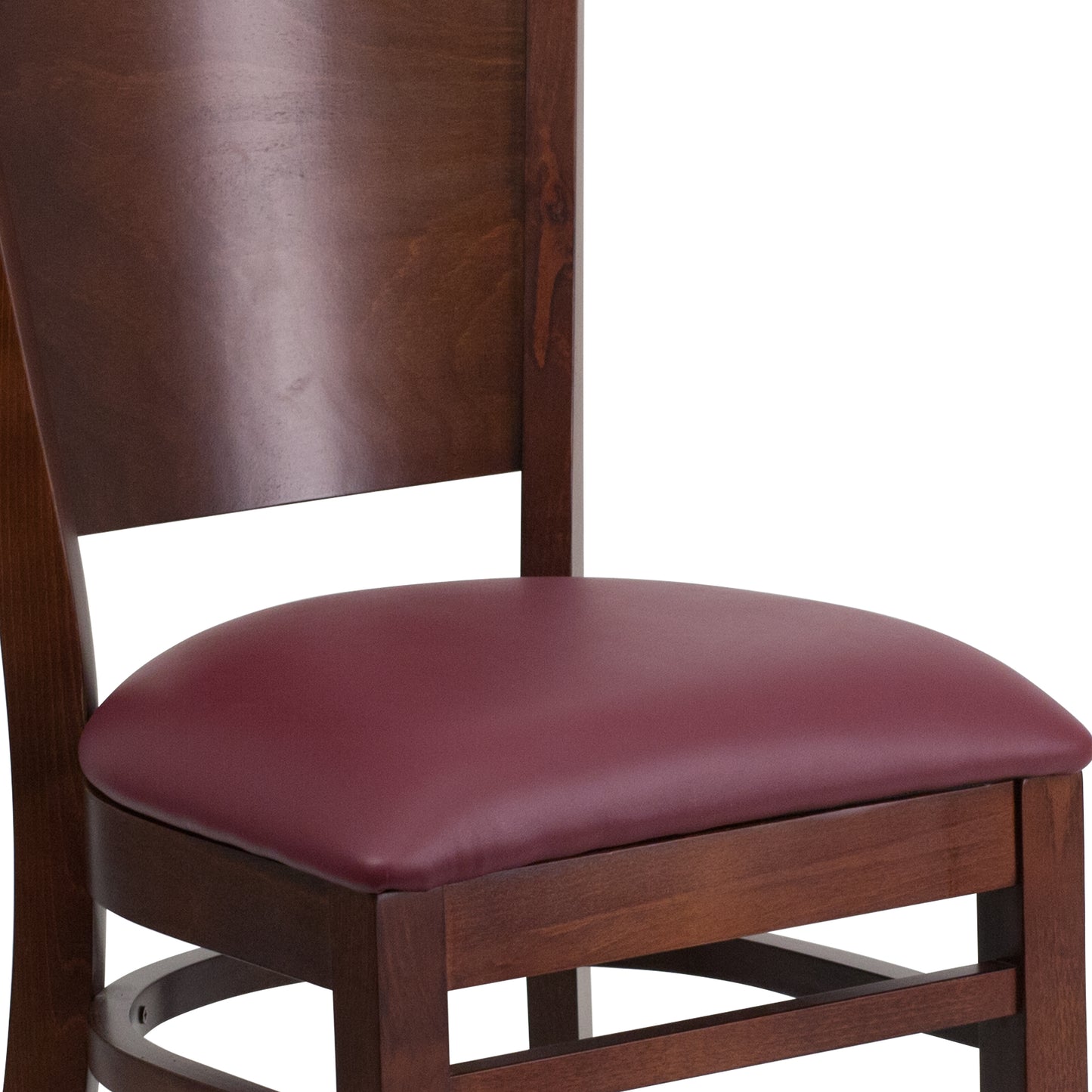 Solid Back Walnut Wood Restaurant Chair - Vinyl Seat