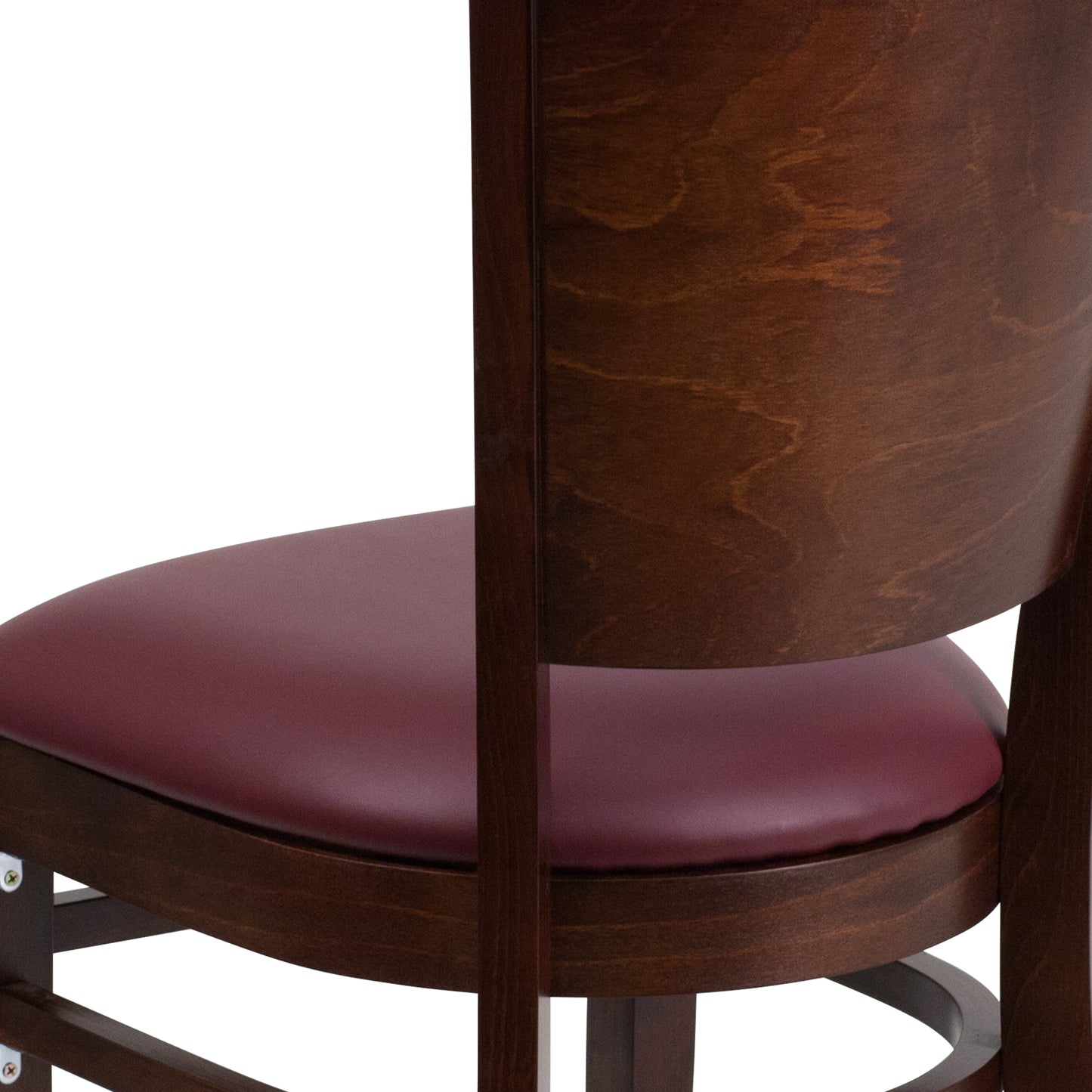 Solid Back Walnut Wood Restaurant Chair - Vinyl Seat