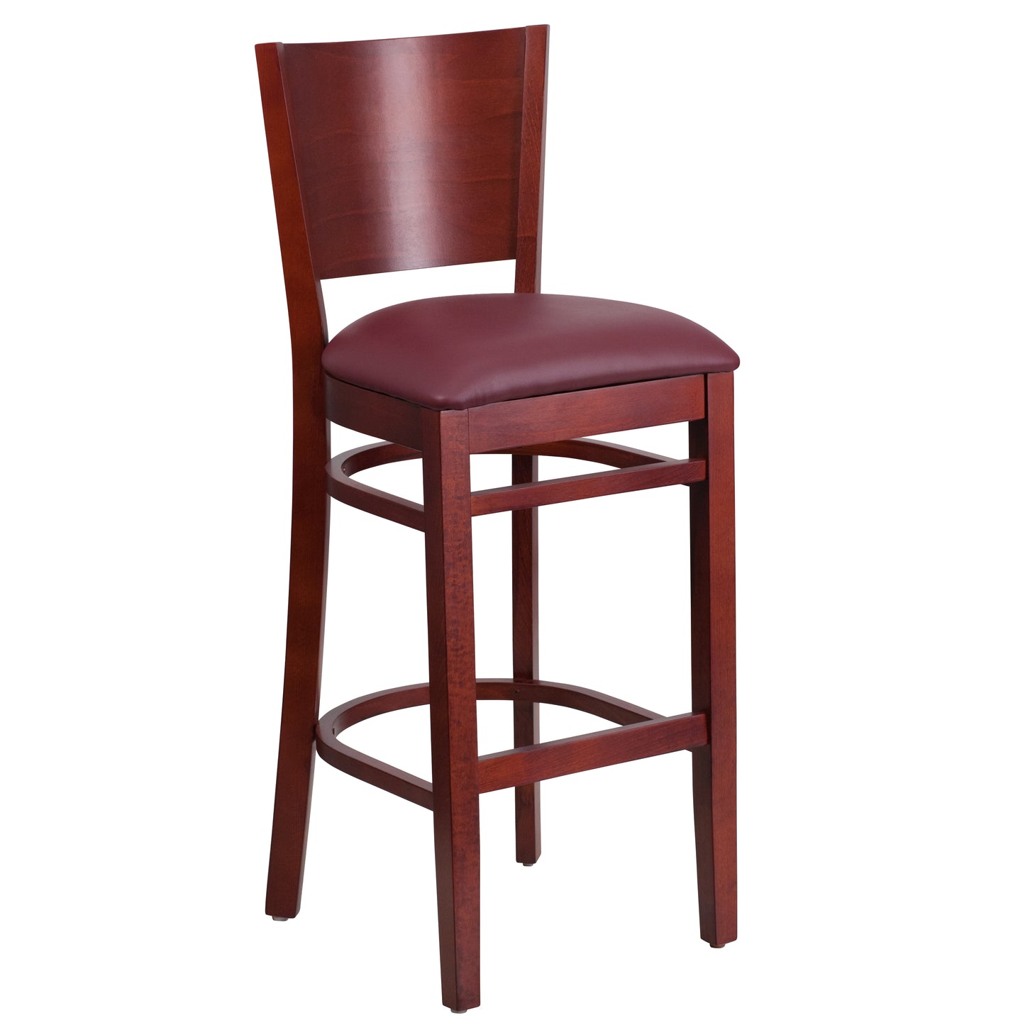 Solid Back Mahogany Wood Restaurant Barstool - Vinyl Seat