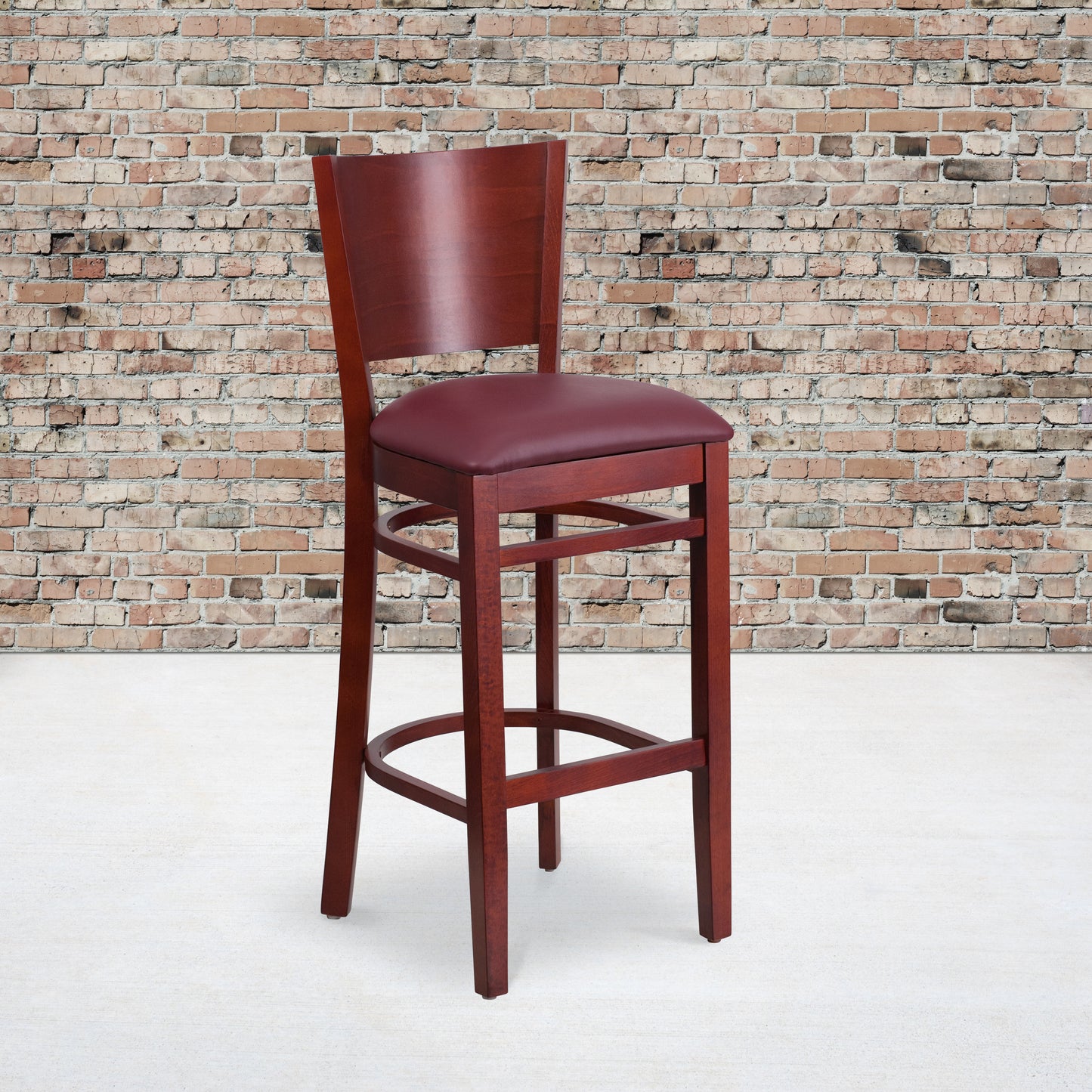 Solid Back Mahogany Wood Restaurant Barstool - Vinyl Seat