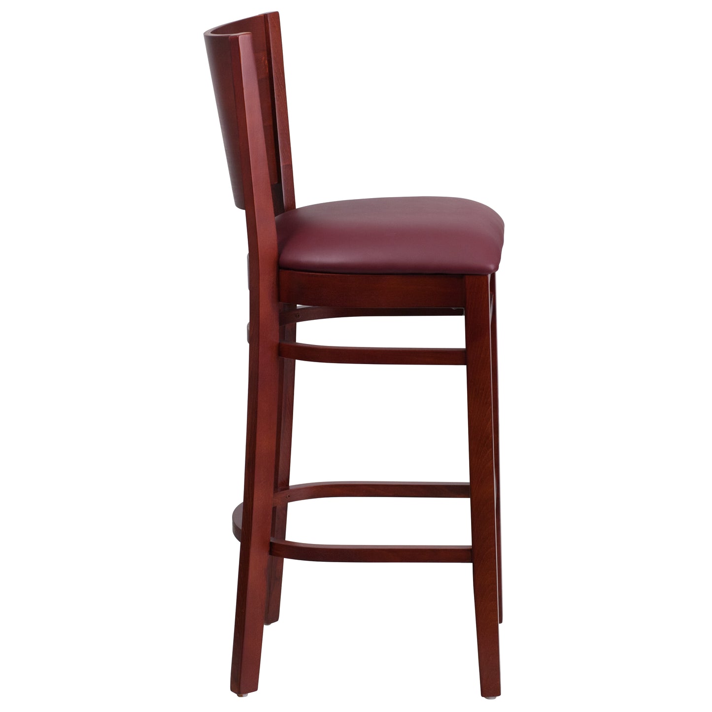 Solid Back Mahogany Wood Restaurant Barstool - Vinyl Seat