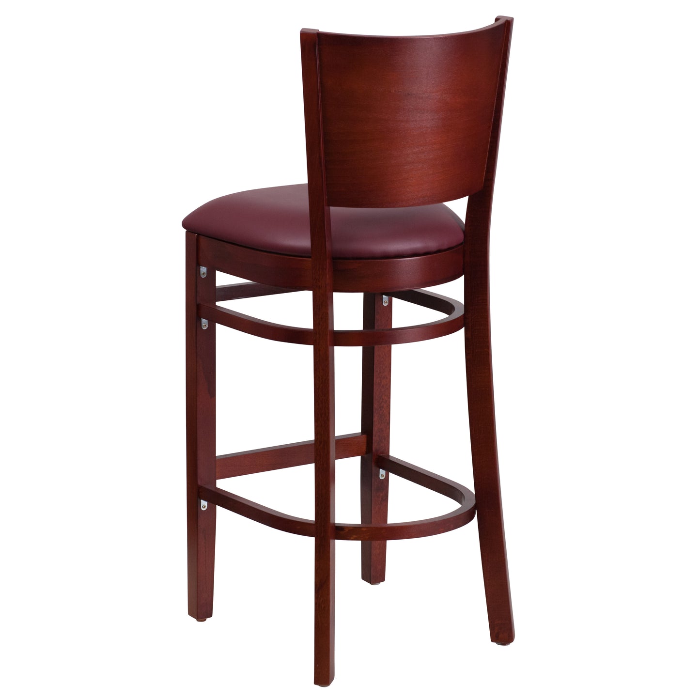 Solid Back Mahogany Wood Restaurant Barstool - Vinyl Seat