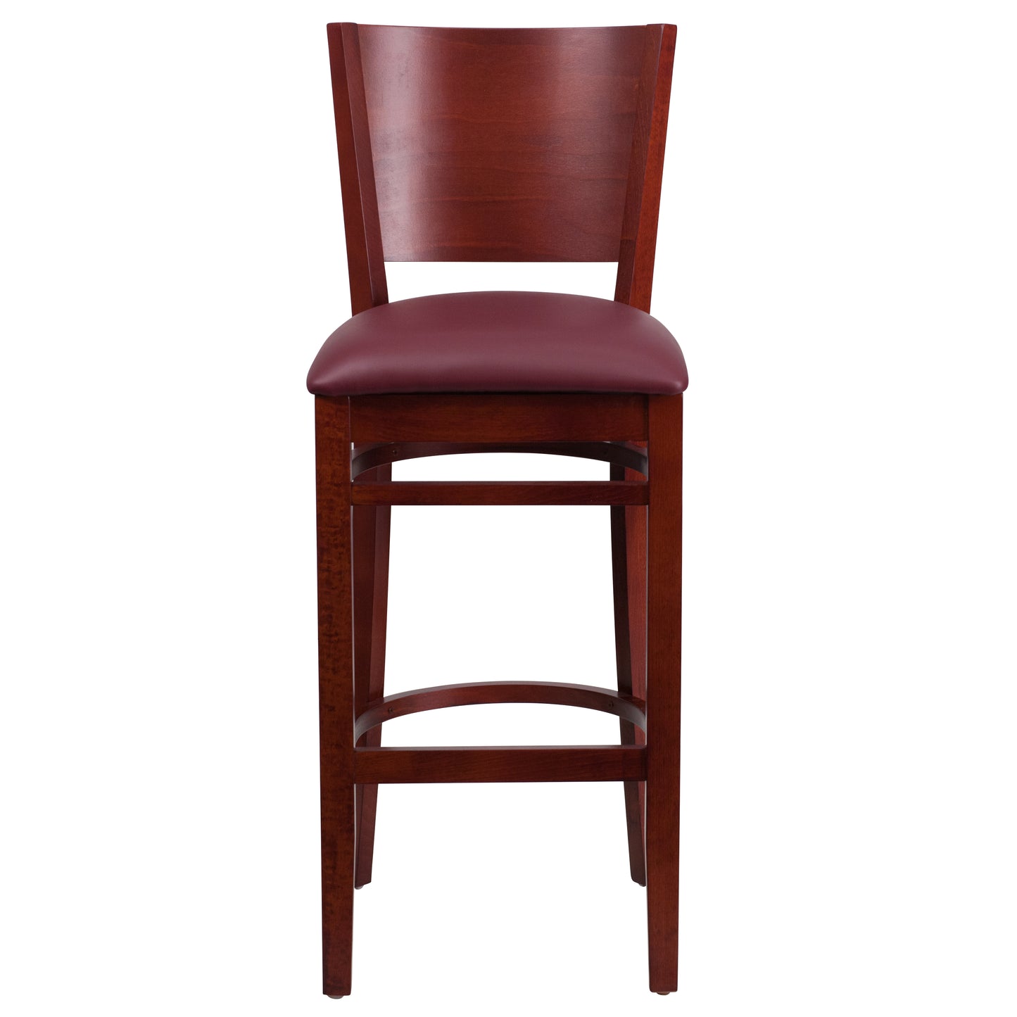 Solid Back Mahogany Wood Restaurant Barstool - Vinyl Seat