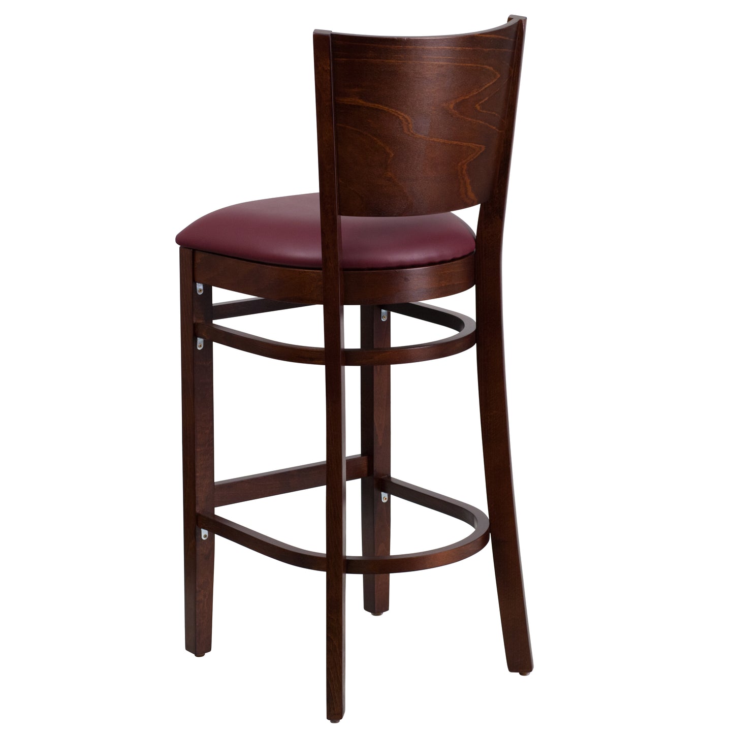 Solid Back Walnut Wood Restaurant Barstool - Vinyl Seat