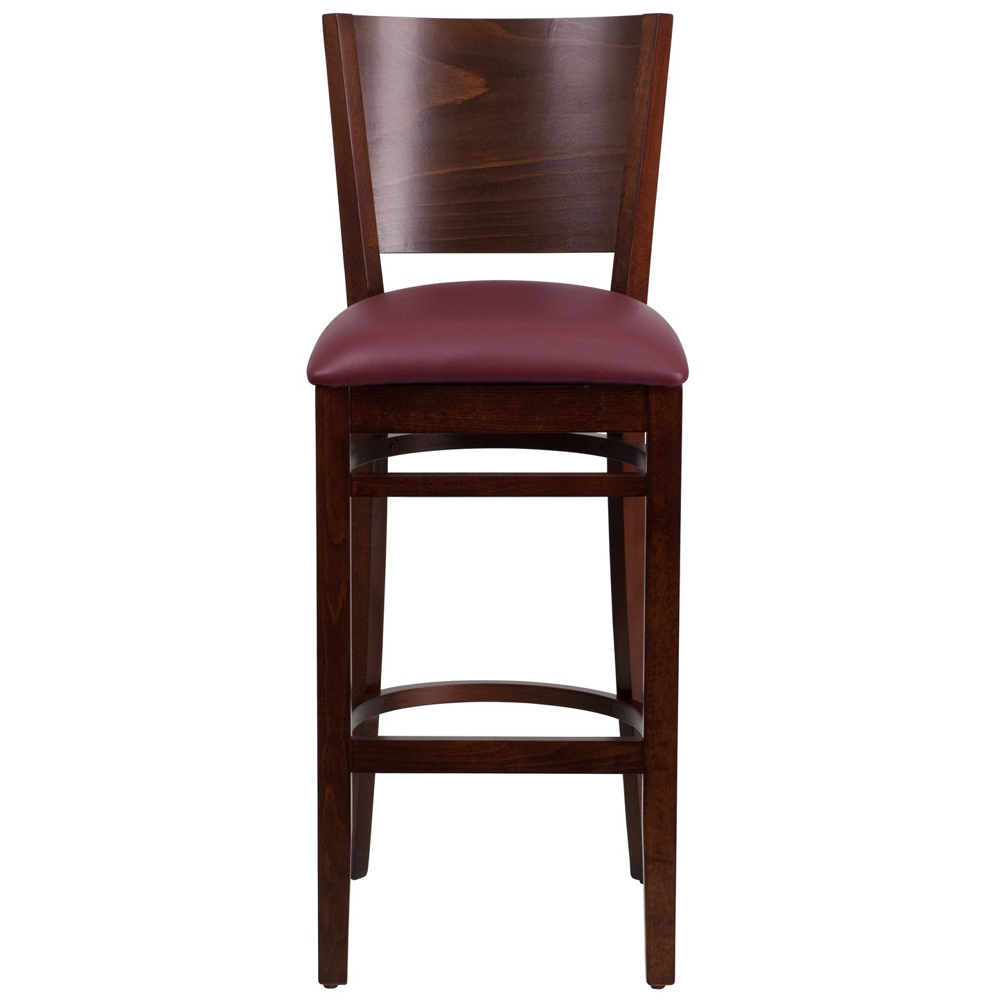 Solid Back Walnut Wood Restaurant Barstool - Vinyl Seat