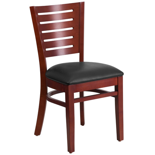 Slat Back Mahogany Wood Restaurant Chair - Vinyl Seat