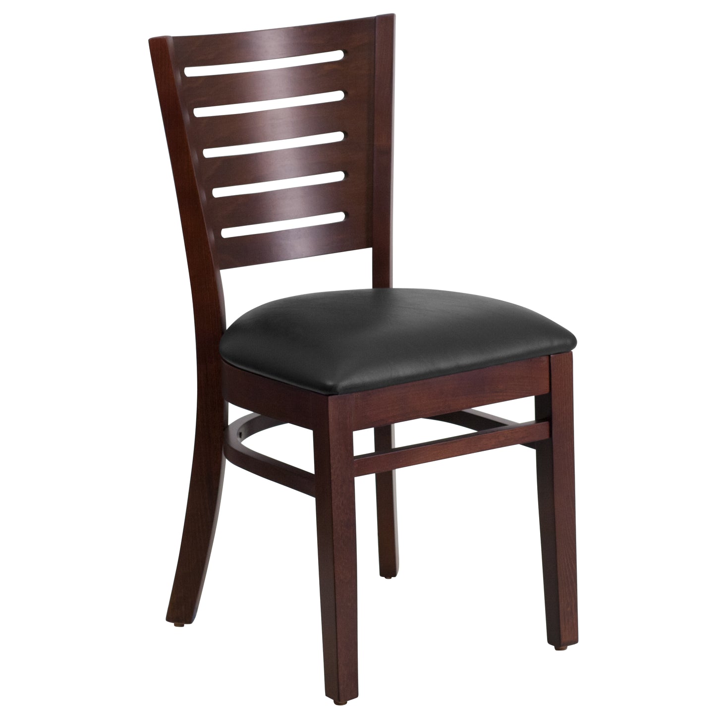 Slat Back Walnut Wood Restaurant Chair - Vinyl Seat