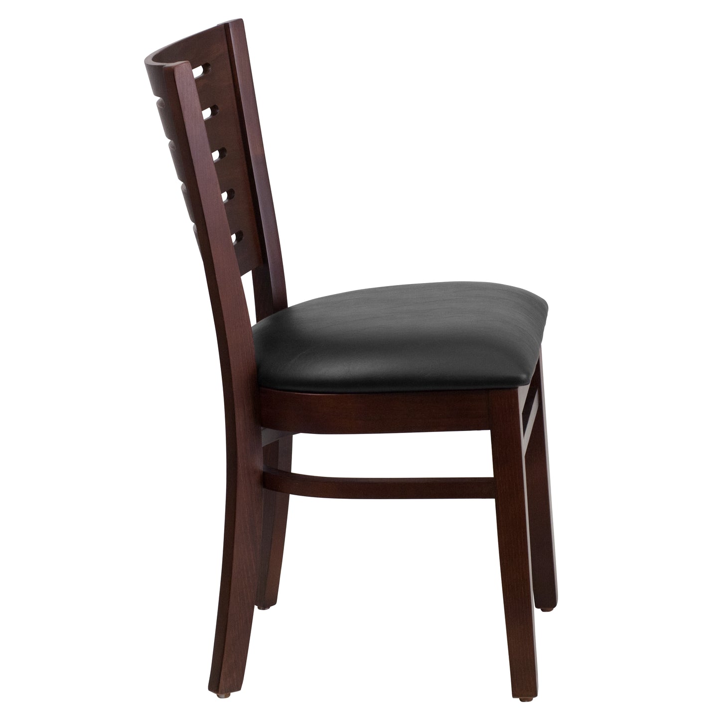 Slat Back Walnut Wood Restaurant Chair - Vinyl Seat