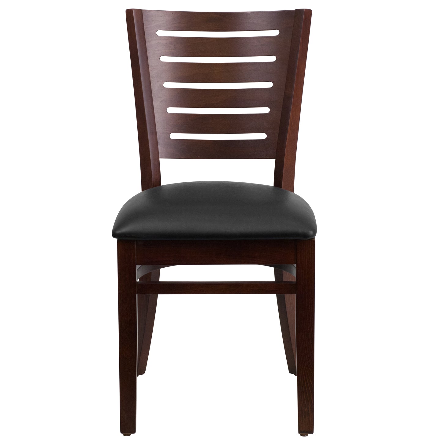 Slat Back Walnut Wood Restaurant Chair - Vinyl Seat