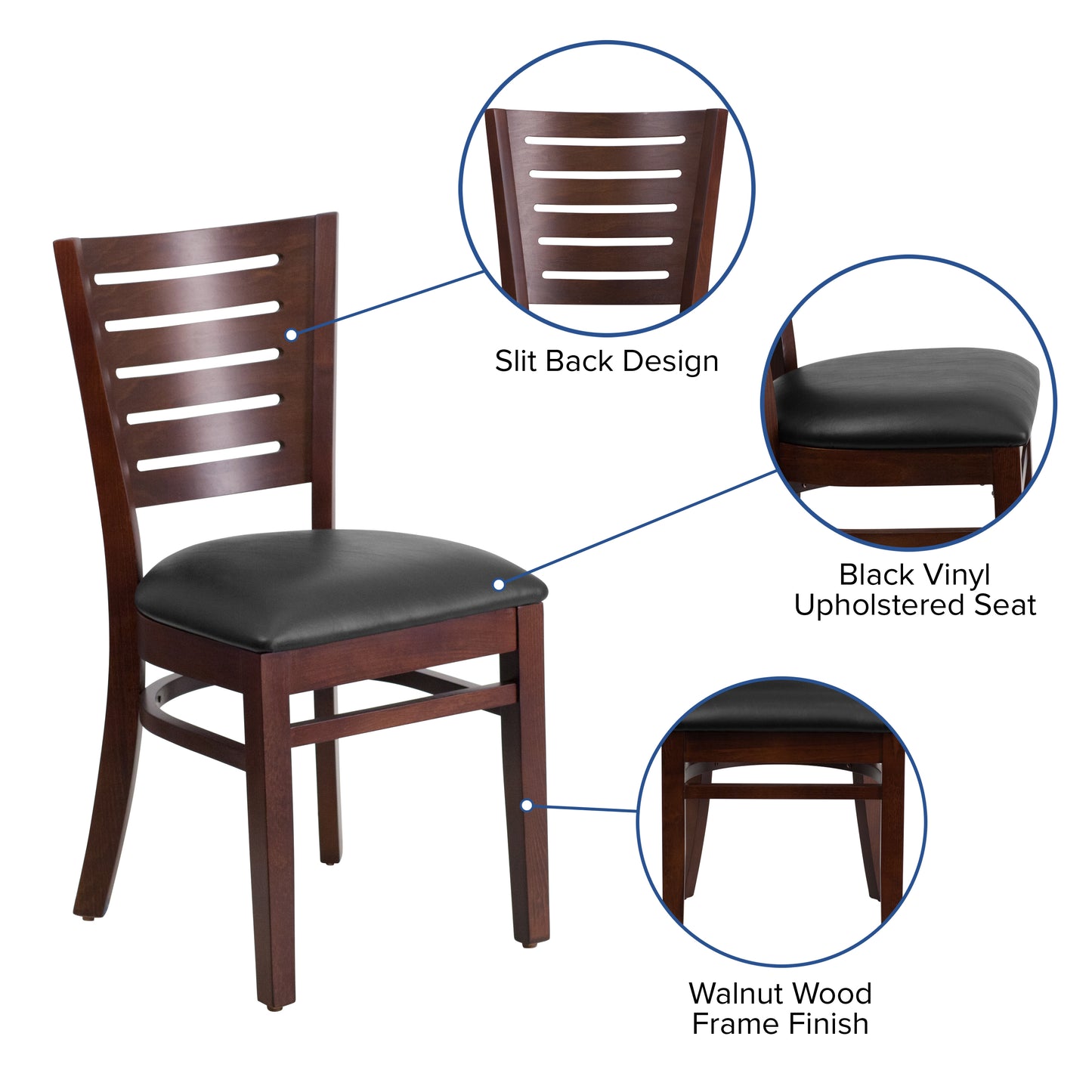 Slat Back Walnut Wood Restaurant Chair - Vinyl Seat