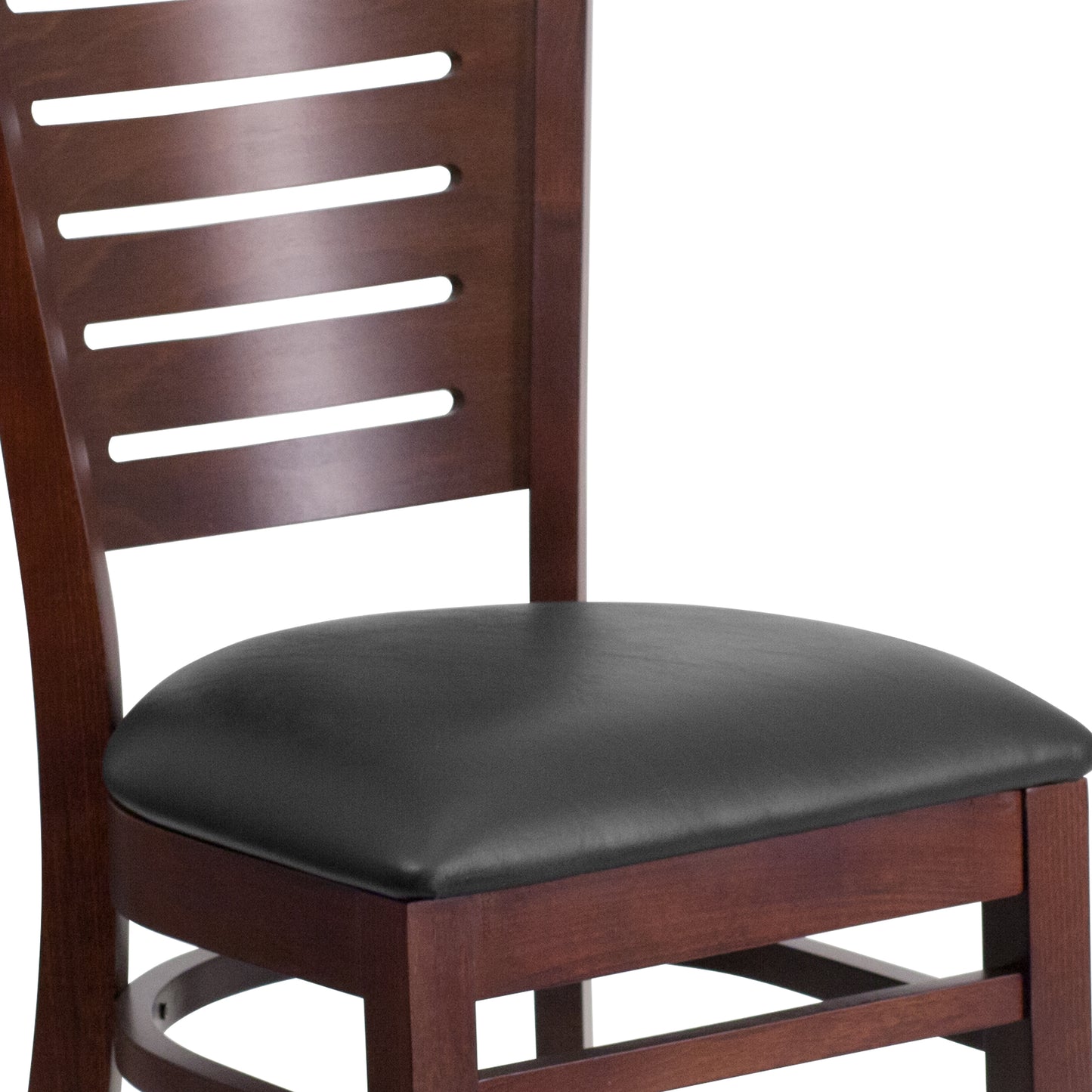 Slat Back Walnut Wood Restaurant Chair - Vinyl Seat