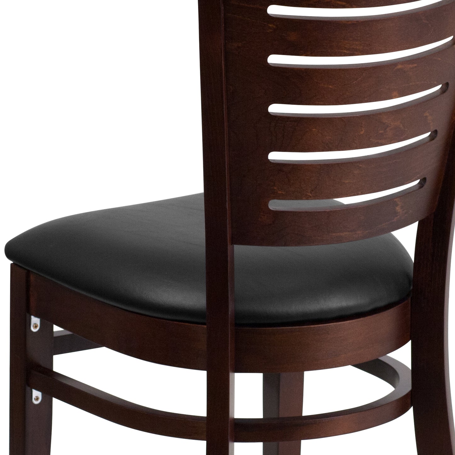 Slat Back Walnut Wood Restaurant Chair - Vinyl Seat