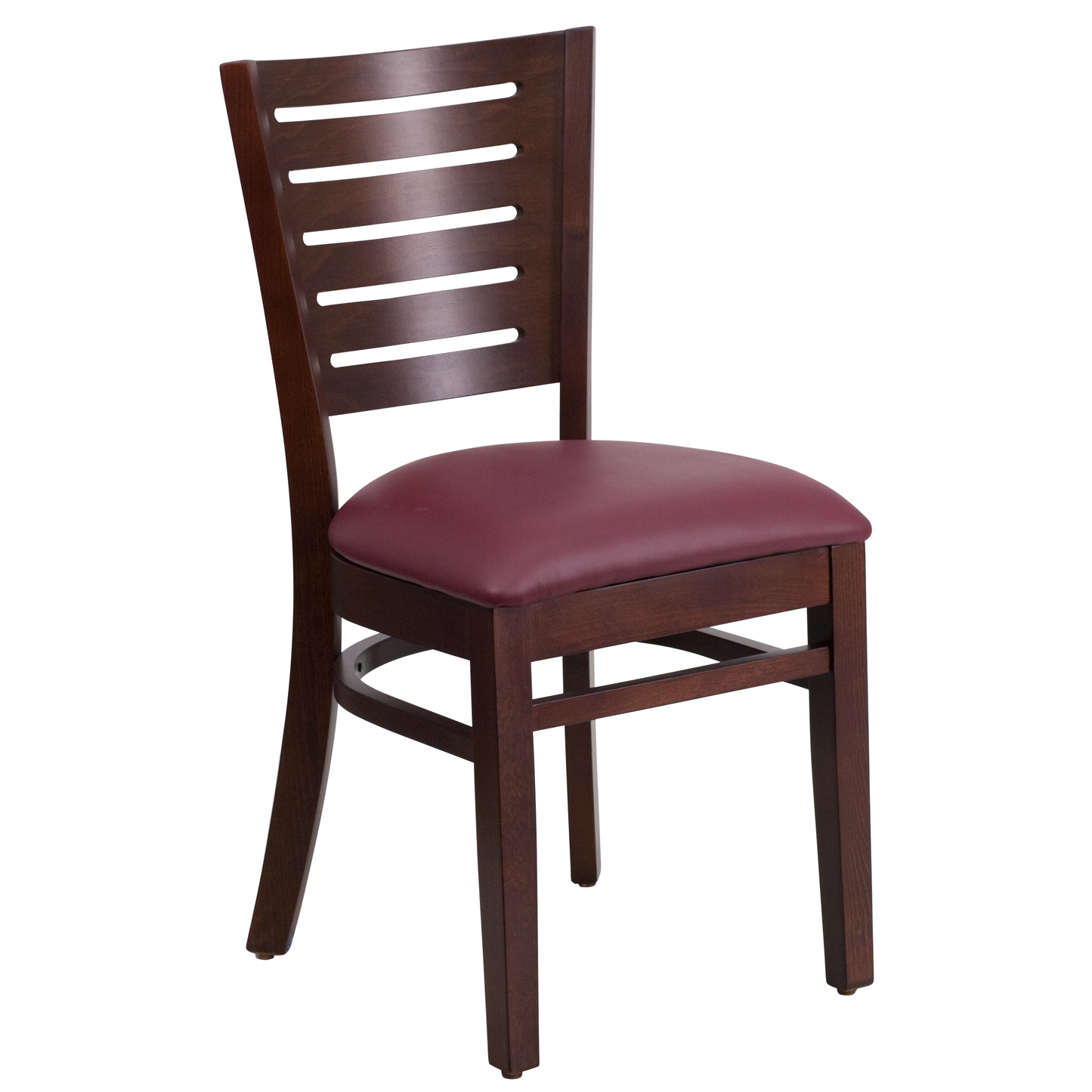 Slat Back Walnut Wood Restaurant Chair - Vinyl Seat