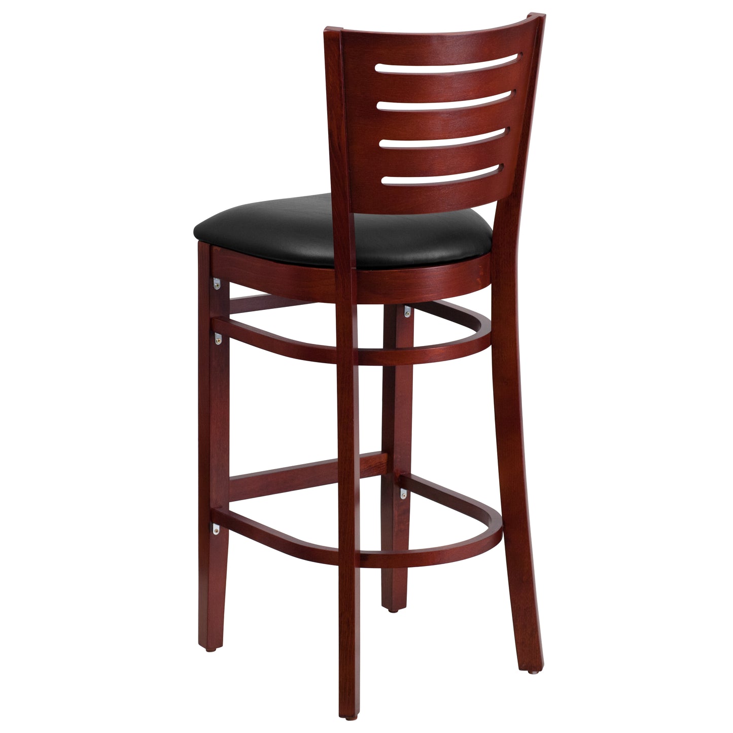 Slat Back Mahogany Wood Restaurant Barstool - Vinyl Seat