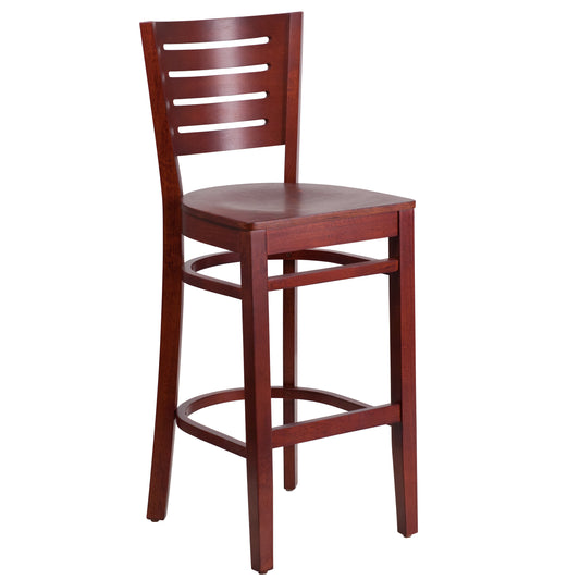 Slat Back Mahogany Wood Restaurant Barstool