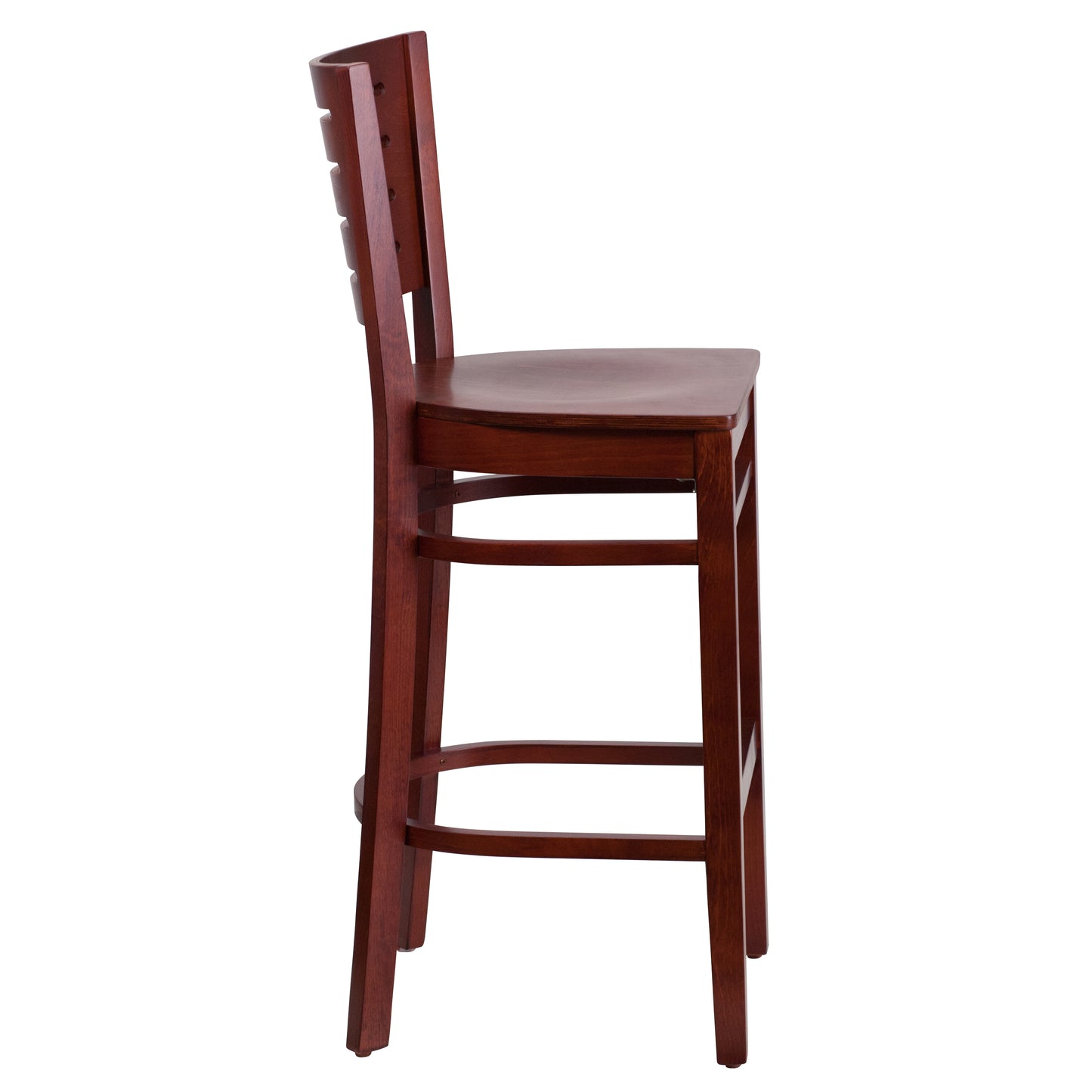 Slat Back Mahogany Wood Restaurant Barstool