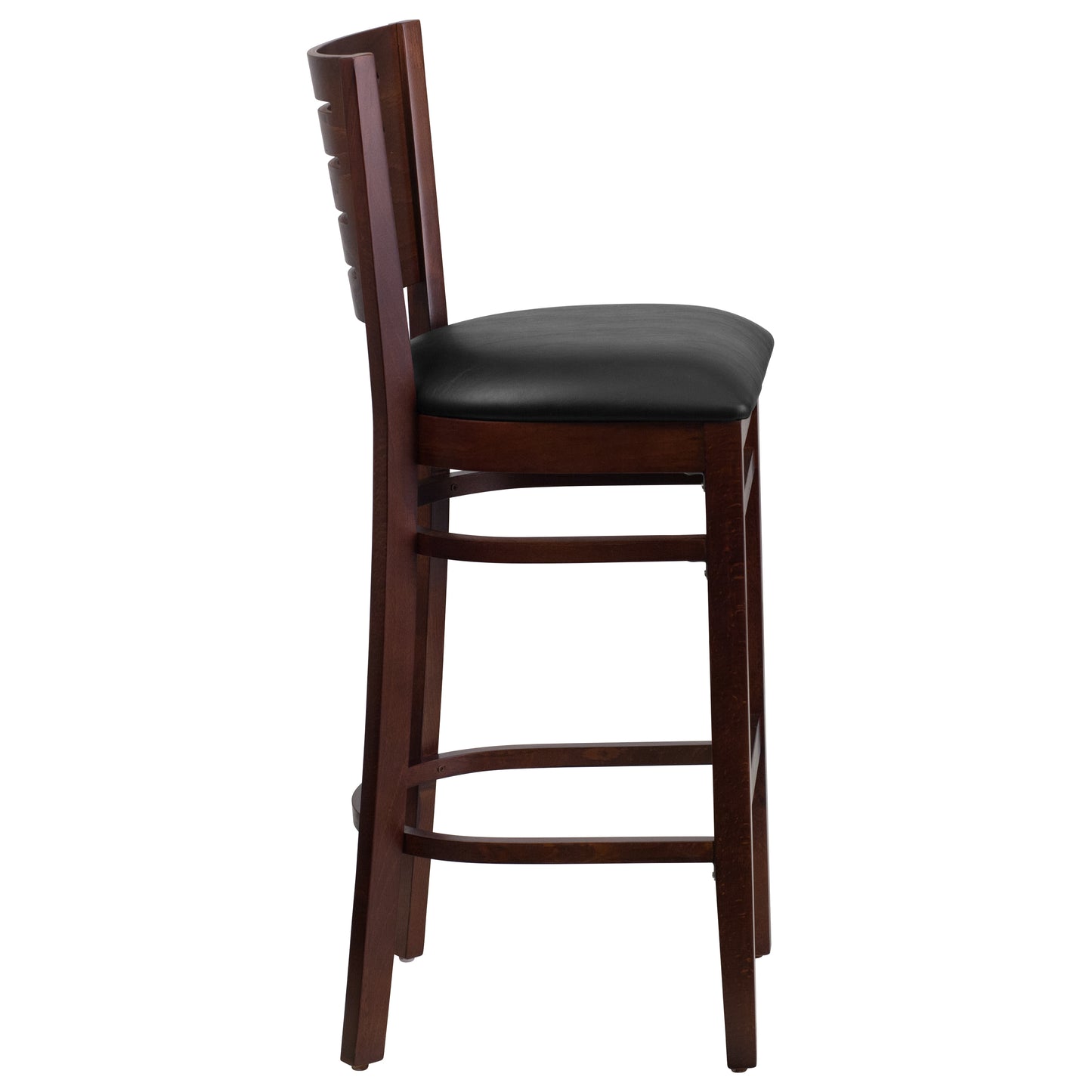 Slat Back Walnut Wood Restaurant Barstool - Vinyl Seat