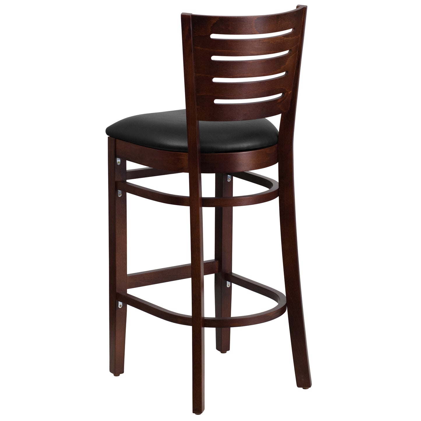 Slat Back Walnut Wood Restaurant Barstool - Vinyl Seat