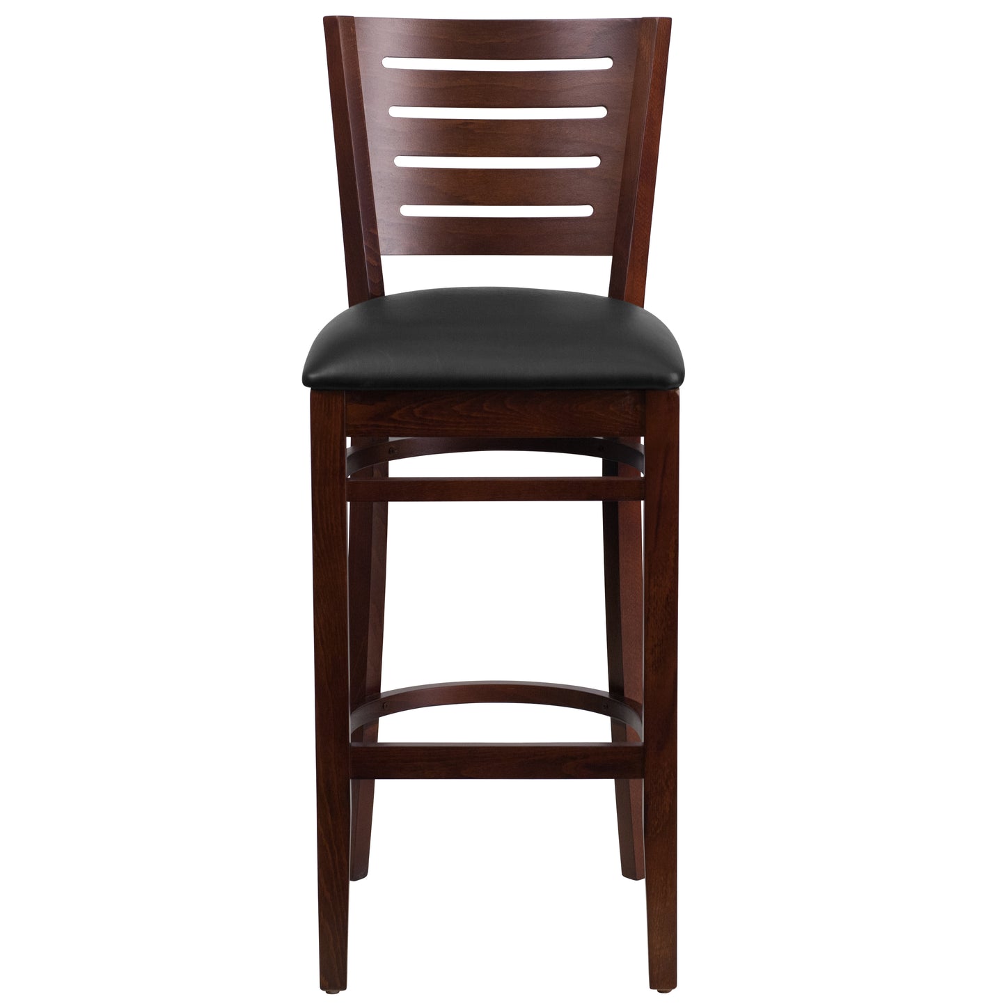 Slat Back Walnut Wood Restaurant Barstool - Vinyl Seat