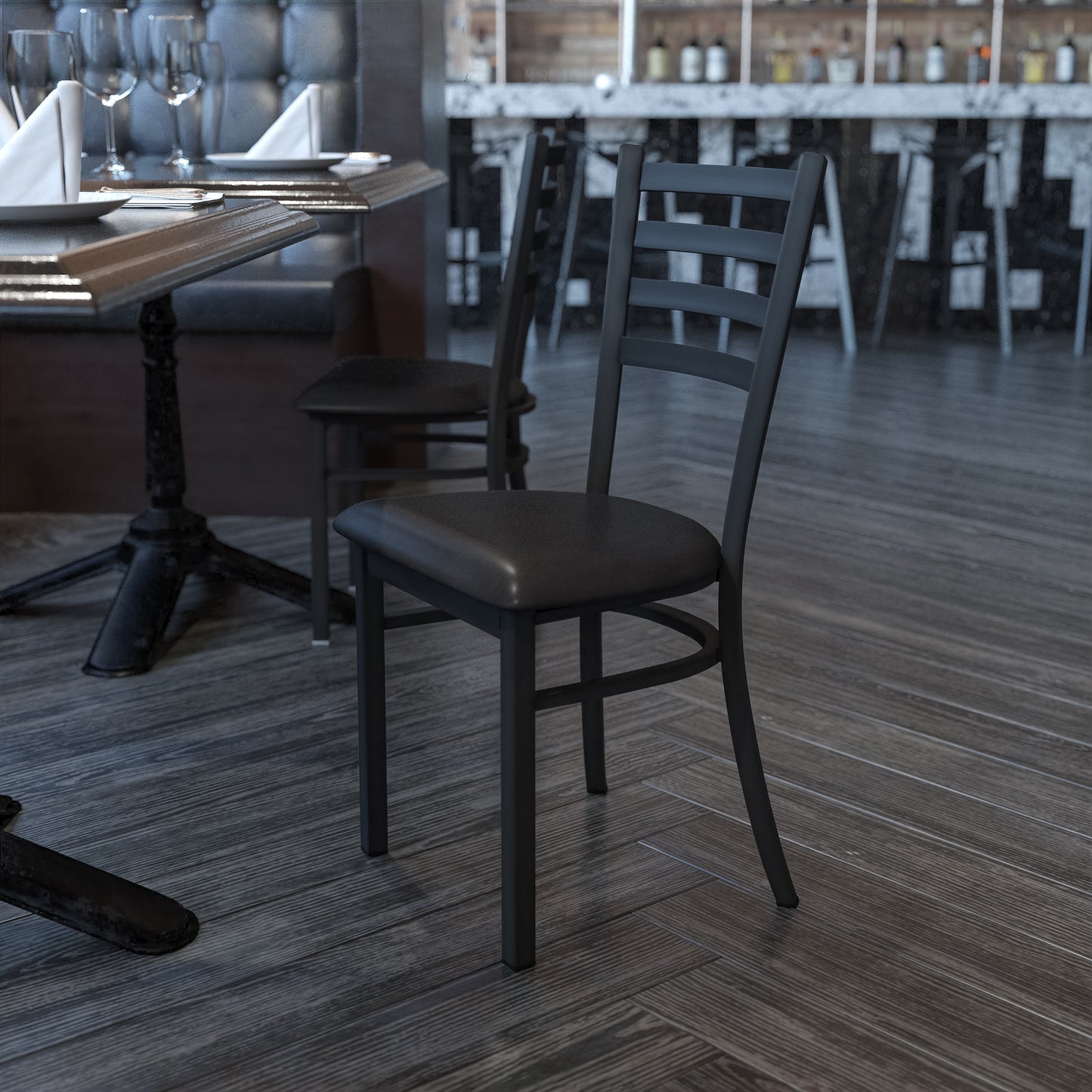 Ladder Back Metal Restaurant Chair - Vinyl Seat